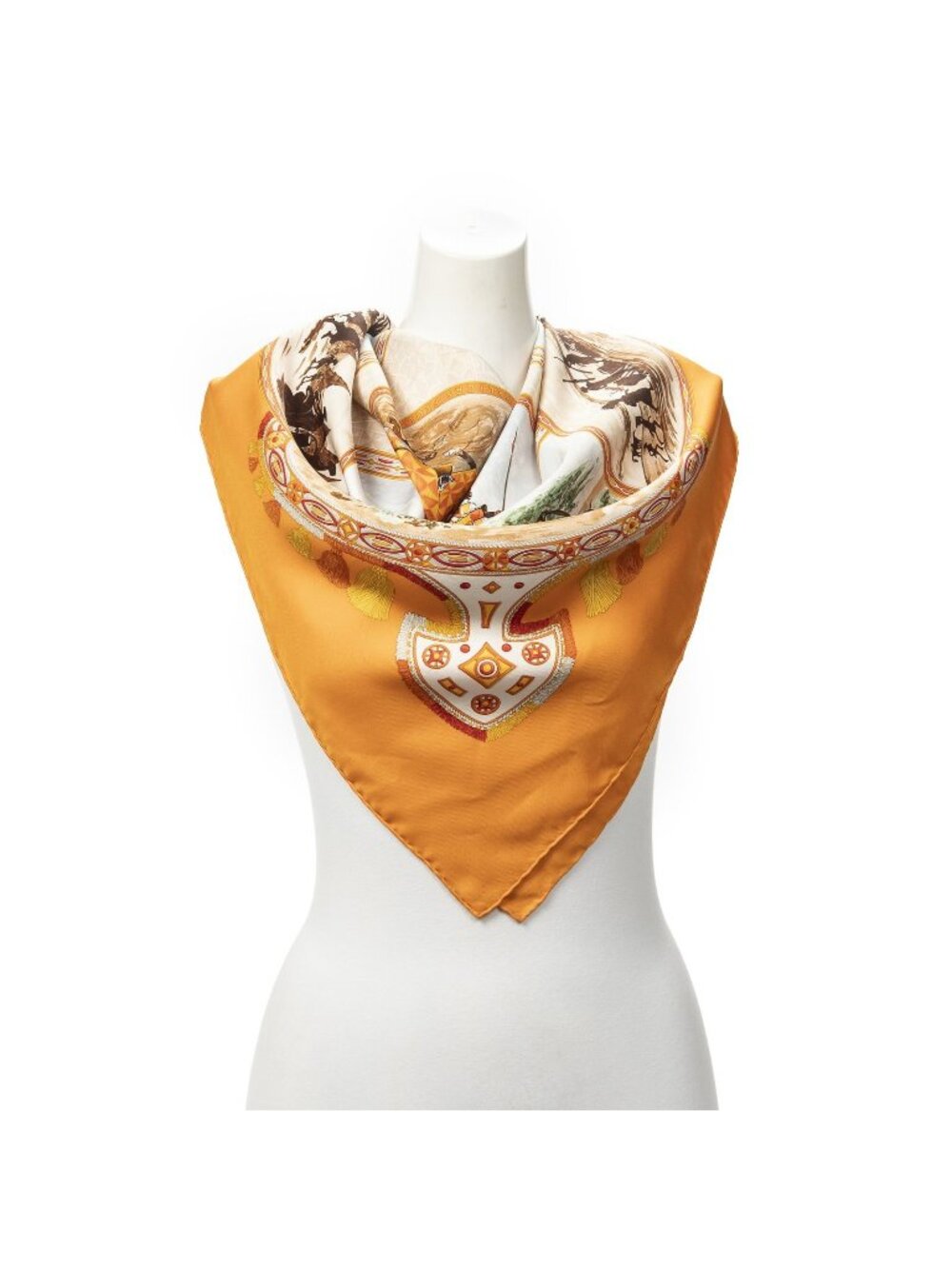 Hermes Scarf Orange Brown Light Bluetwill Silk